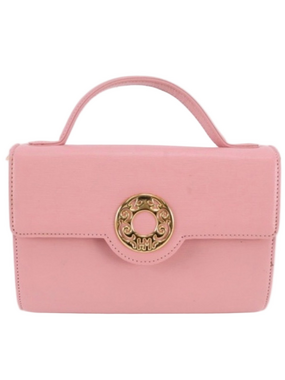 Hanae Mori Elegant Pink Mini Top-Handle Bag with Gold Medallion